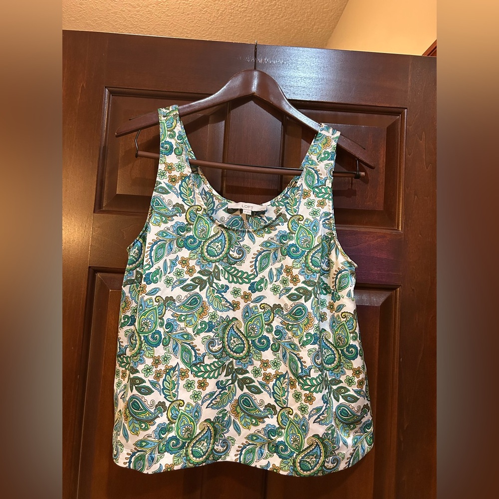 LOFT Paisley Tank Top - Green and Cream size petite Large